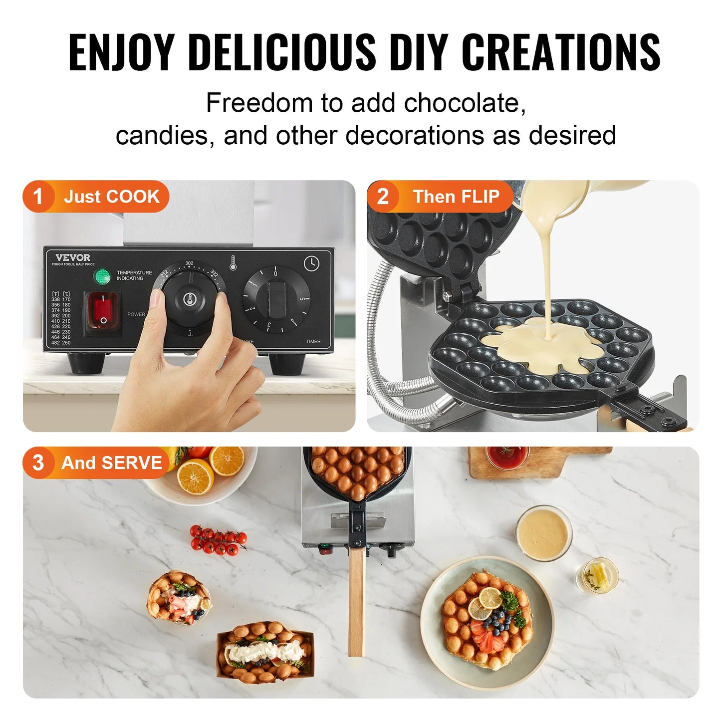 SucceBuy Commercial Egg Bubble Waffle Maker Nonstick Stainless Steel