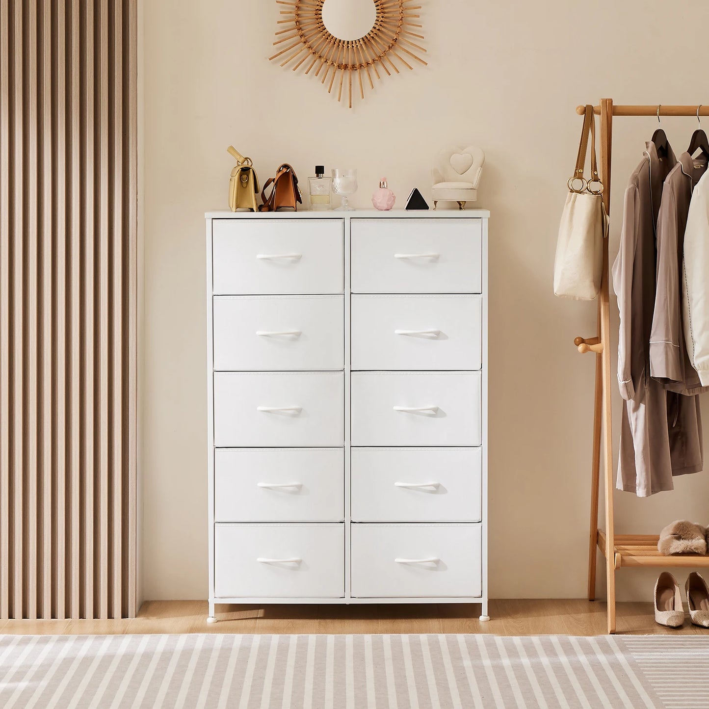 JHK Bedside Table Wardrobe With Fabric Drawers And Steel Frame