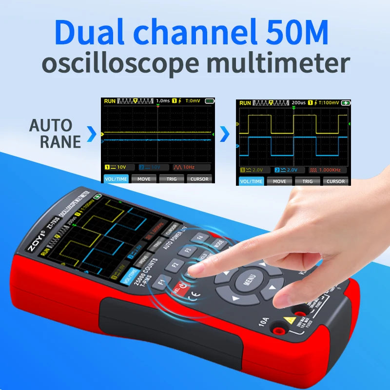 ZOYI ZT-703S 50MHz Handheld 3-in-1 Oscilloscope Multimeter Signal Generator