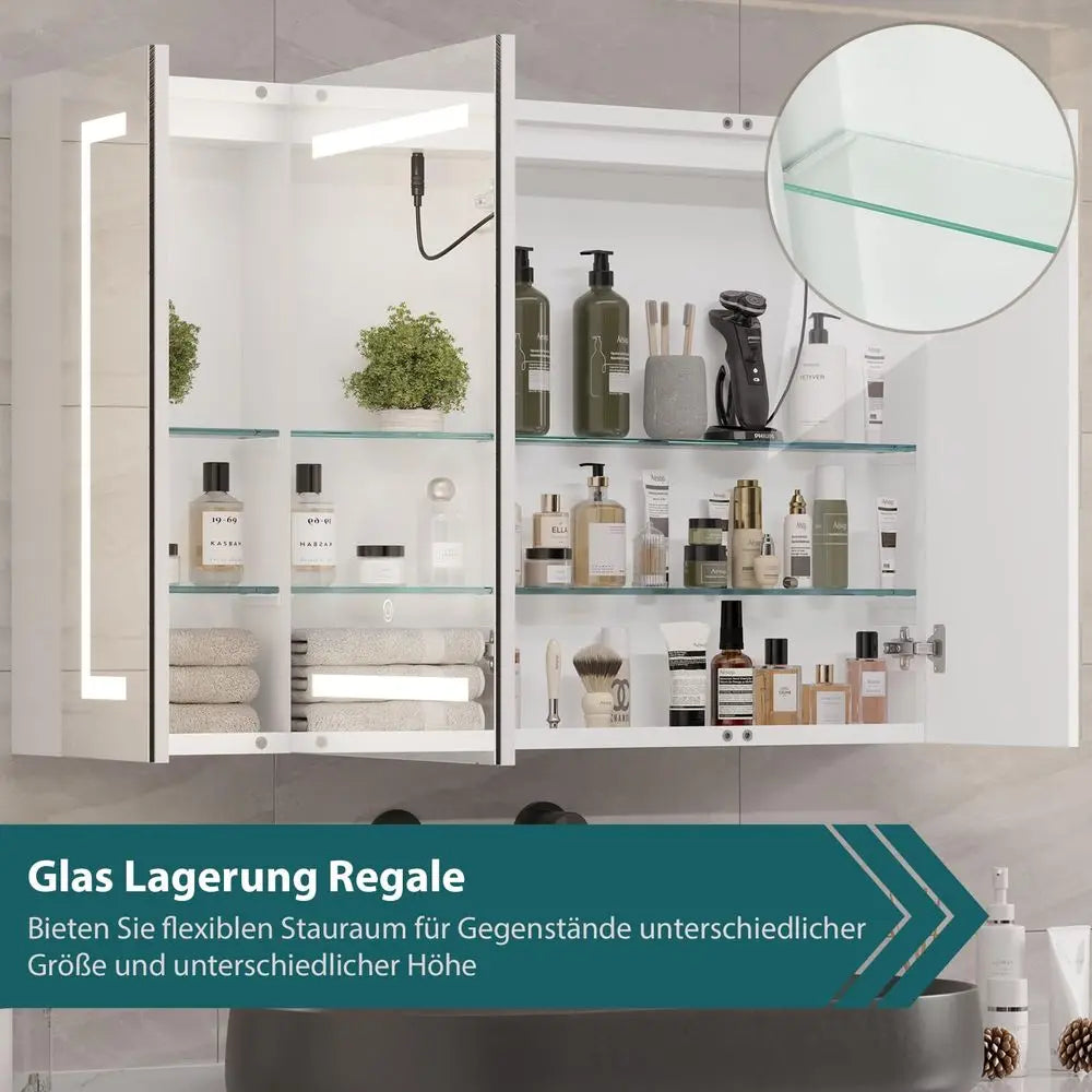 Medicine Cabinet With LED Mirror Wall Mounted Storage 3 Doors