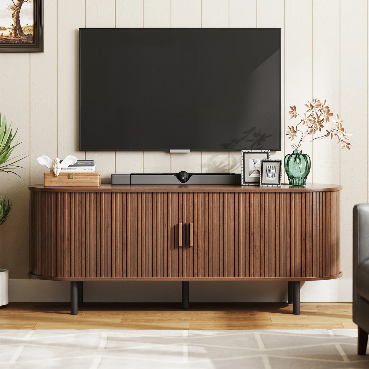 Onbrill Modern TV Stand With Power Outlet And Storage Shelf