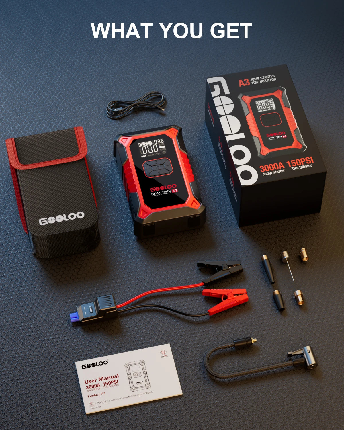 Gooloo A3 Jump Starter With Air Compressor Car Battery Booster