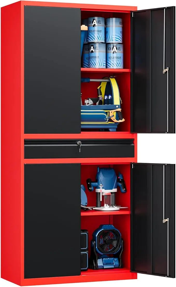 Metal Garage Storage Cabinet With Locking Doors And Adjustable Shelves