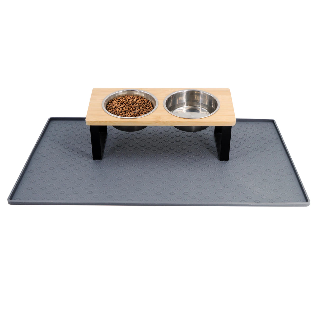 Elevated Tilted Cat Bowls With Wooden Stand And Steel Dishes