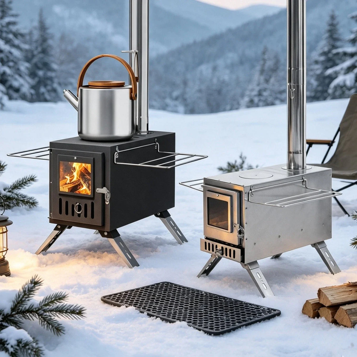 Portable Wood Burning Camping Tent Stove for Heating and Cooking
