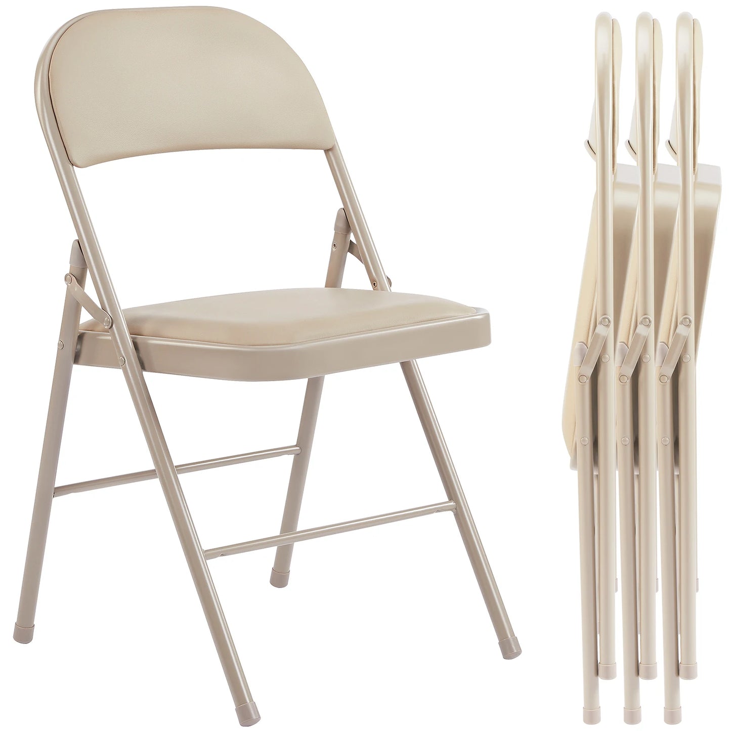 JHK Leather Padded Folding Chair Set, 4 Pack, Sturdy Metal