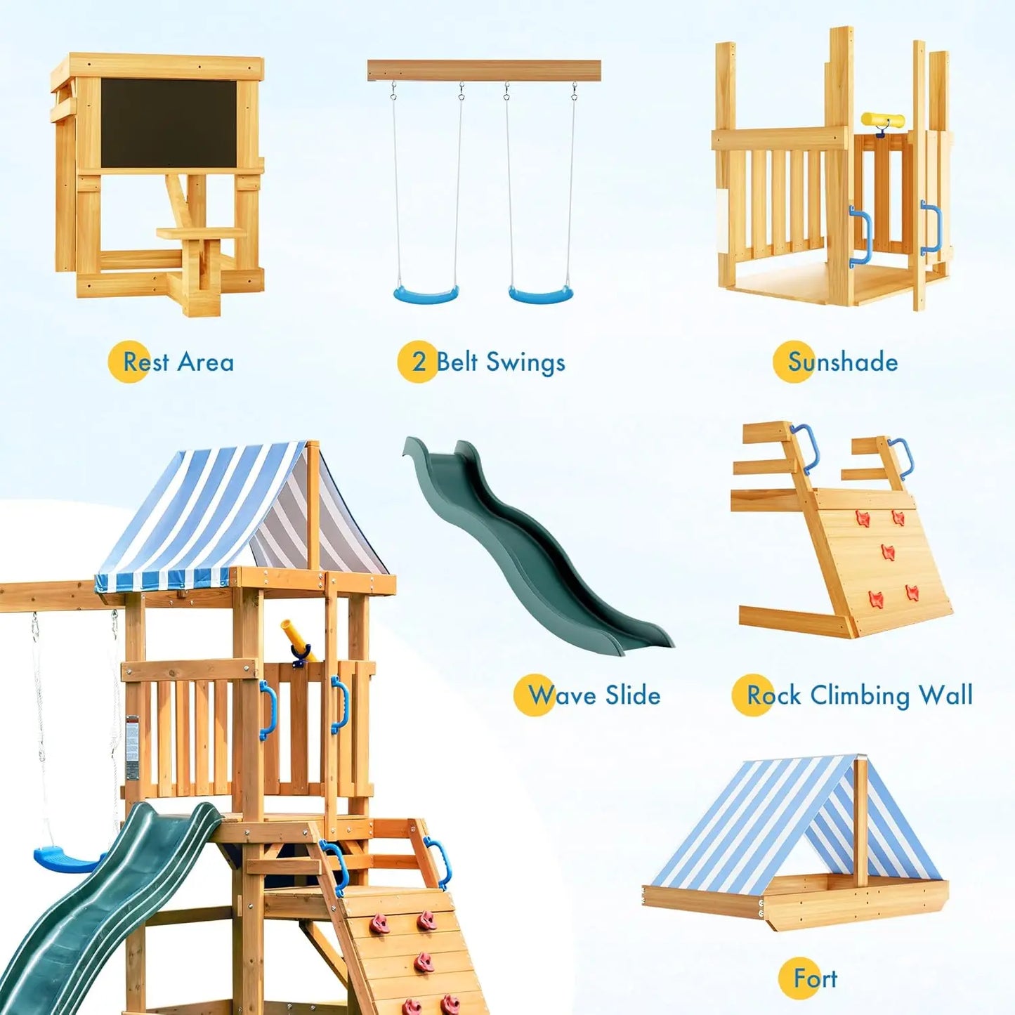Rolife Robud Wooden Swing Set For Backyard Fun