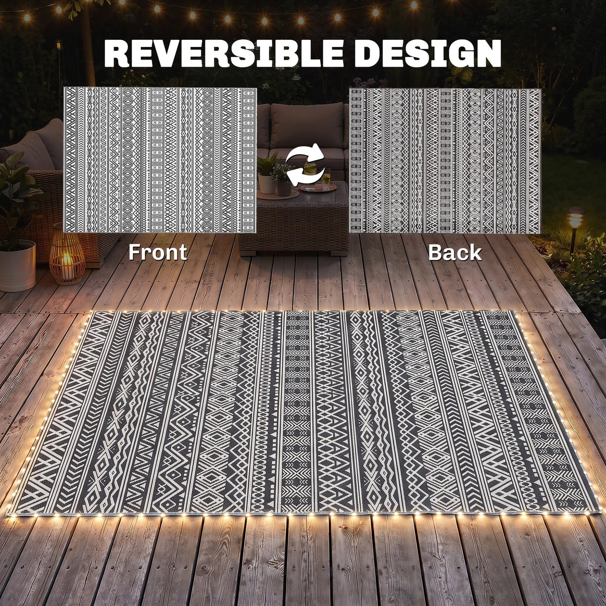 Outsunny Outdoor Geometric Rug Carpet With USB Lights