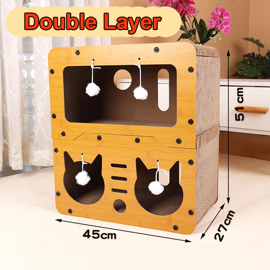 Multifunctional Cat House Scratcher Lounge With Hanging Toys