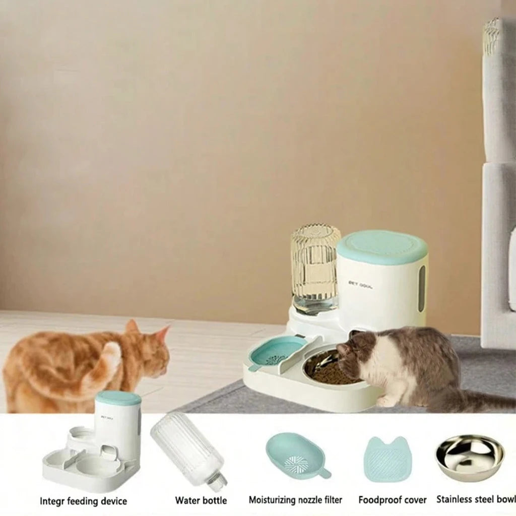 Automatic Cat Feeder And Water Dispenser With Dual Pet Bowl