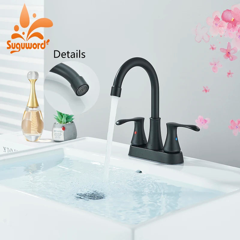 Suguword Dual Handle Bathroom Faucet Deck Mounted Hot And Cold