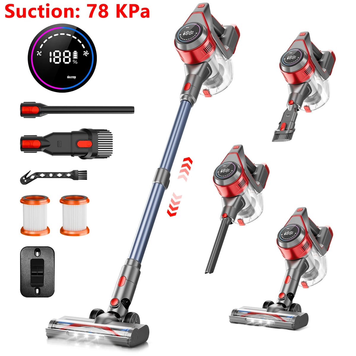 Honki Cordless Wet Dry Vacuum with Powerful Suction and LED