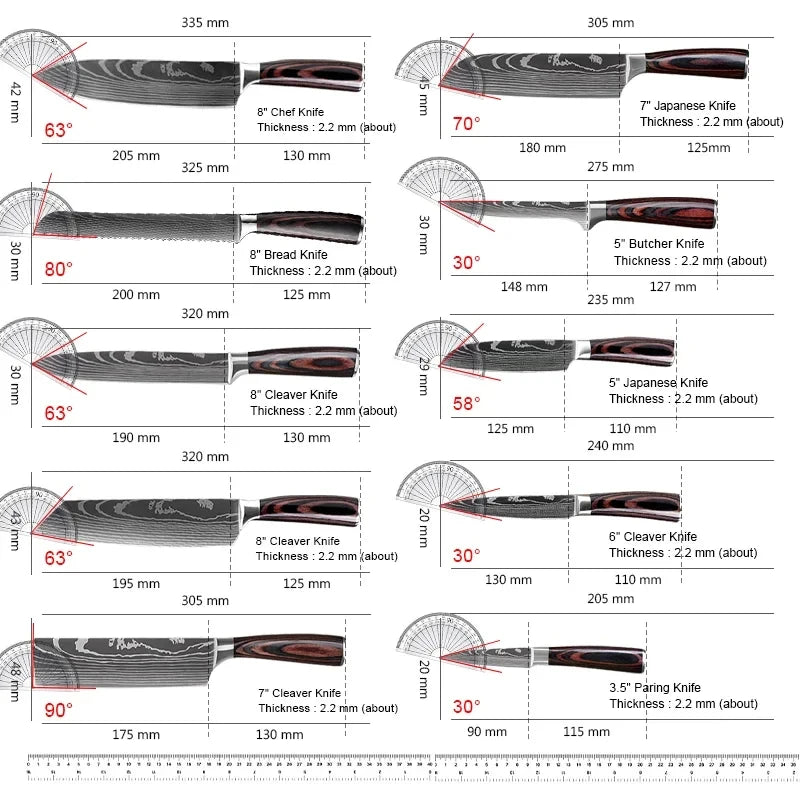 MDHAND Damascus Kitchen Knife Set Premium Stainless Steel Chef Blade