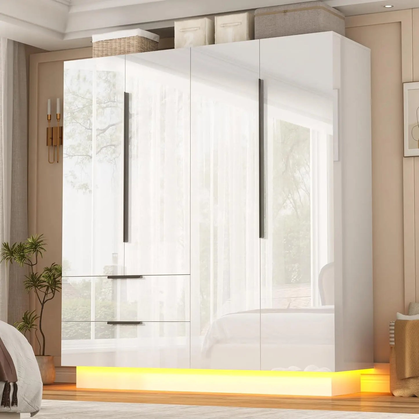 Armoire Wardrobe With Mirror Doors And LED Lights