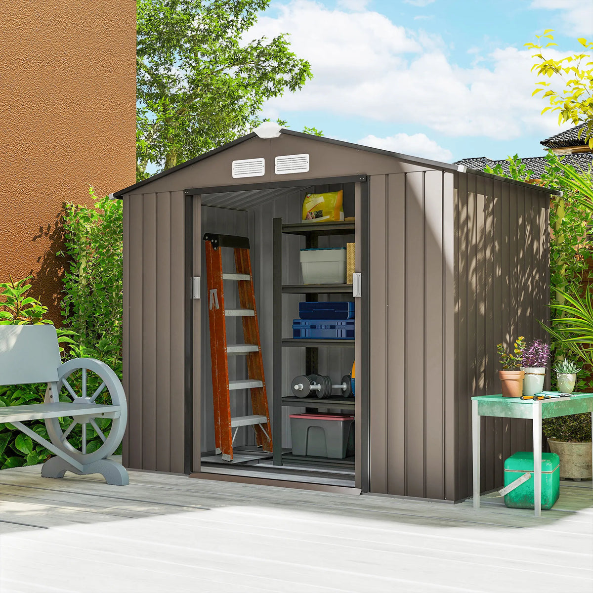 Outsunny Metal Garden Storage Shed With Locking Door And Ventilation