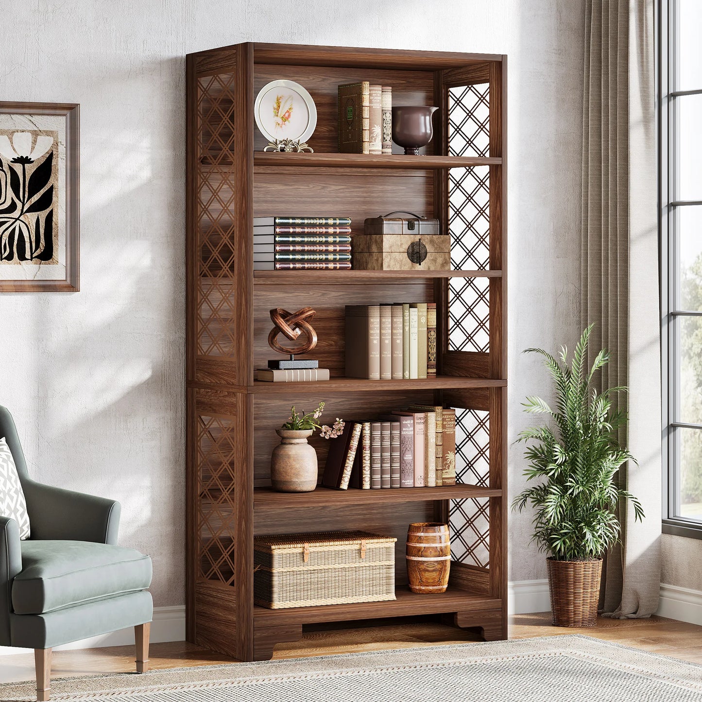 Tribesigns 5-Tier Industrial Wood Bookcase for Living Room