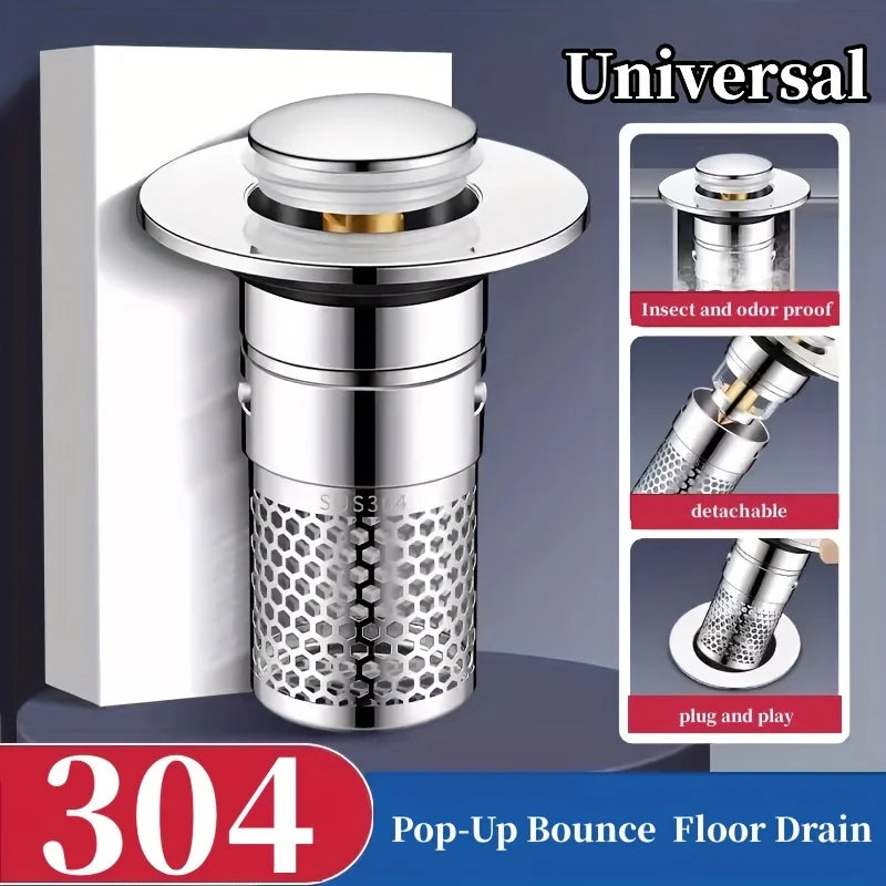 ATMDOG Press-Type Sink Drain Plug, Leakproof Stainless Steel