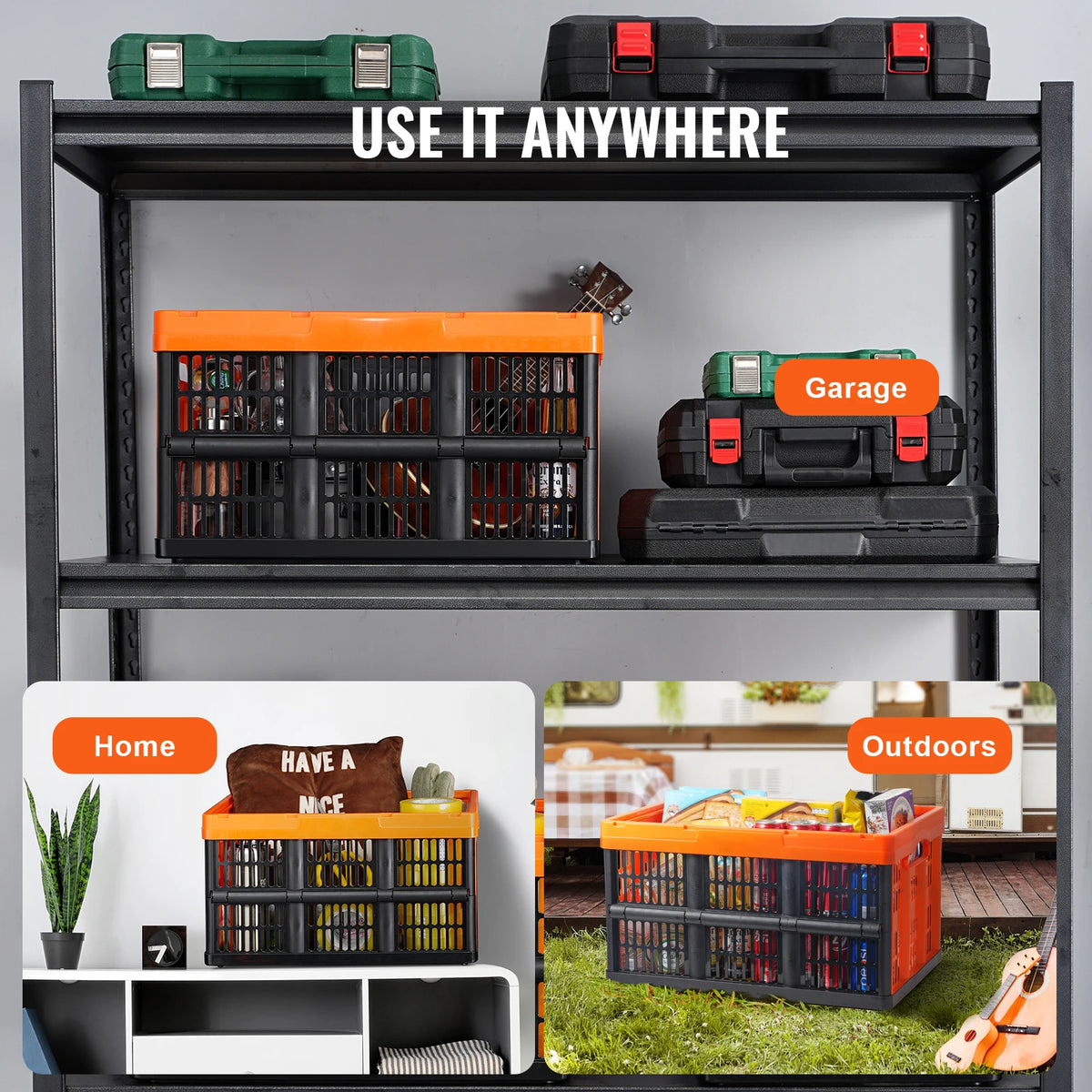 SucceBuy Plastic Collapsible Storage Bins With Handles For Home Organization