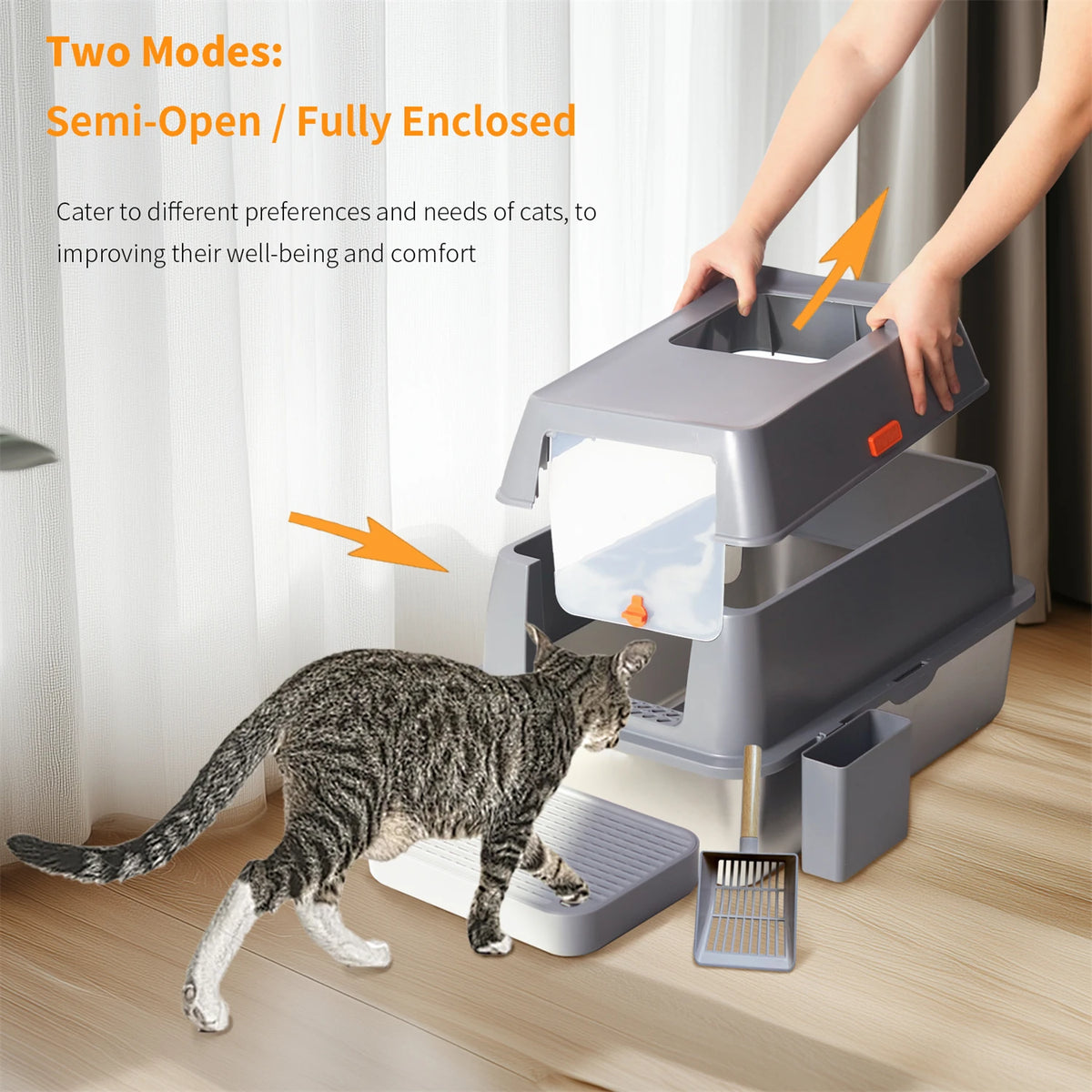 Enclosed Stainless Steel Cat Litter Box With Lid And High Sides