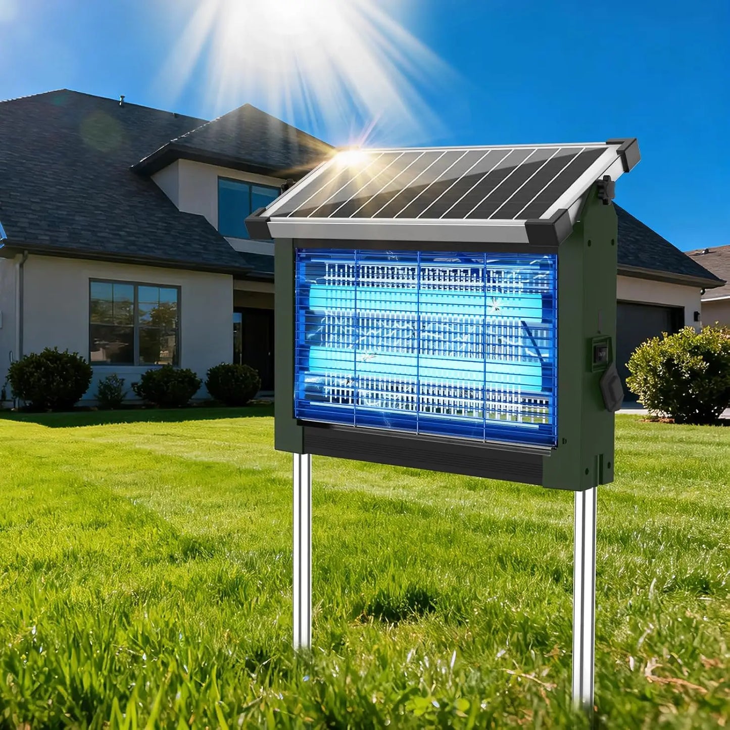 Solar Bug Zapper Outdoor Waterproof 4500V Mosquito Killer With Sensor
