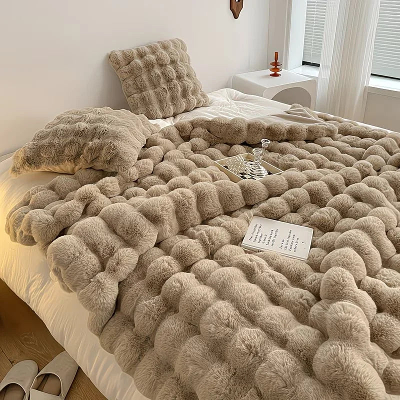 ROSEKIND Soft Cozy Faux Fur Rabbit Blanket Bed And Sofa