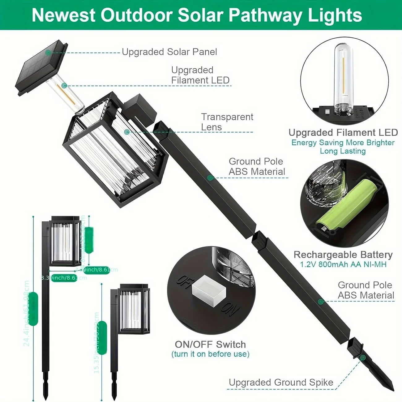Solar Pathway Lights Outdoor Waterproof Led Landscape Lawn Lamps