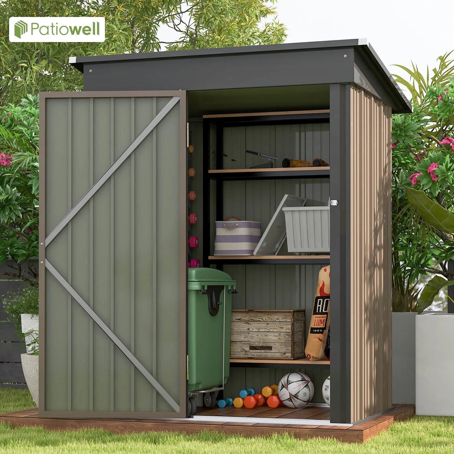 Victone Outdoor Storage Shed Metal Tool Shed With Sloping Roof Lockable Door