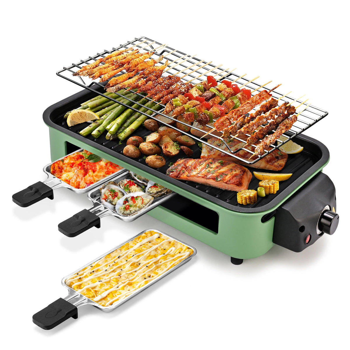 Sumetas Smokeless Electric Grill With Removable Griddle Rack And Tray