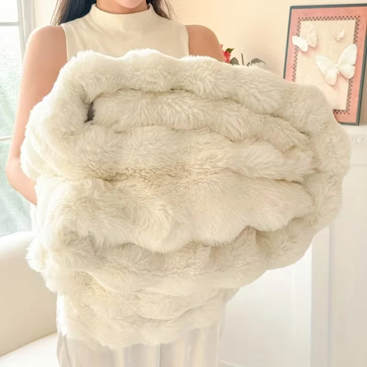 ROSEKIND Soft Cozy Faux Fur Rabbit Blanket Bed And Sofa
