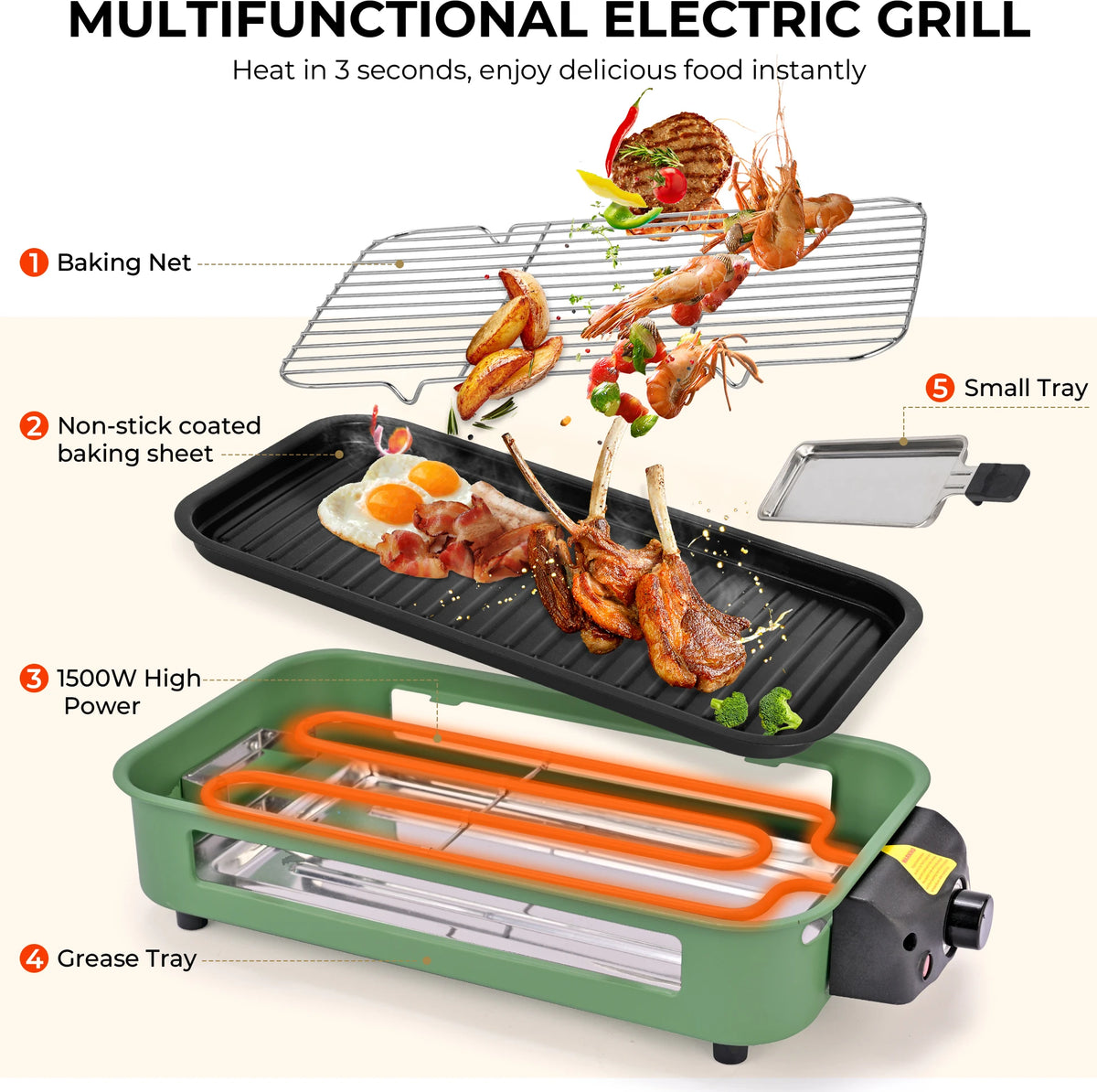 Sumetas Smokeless Electric Grill With Removable Griddle Rack And Tray