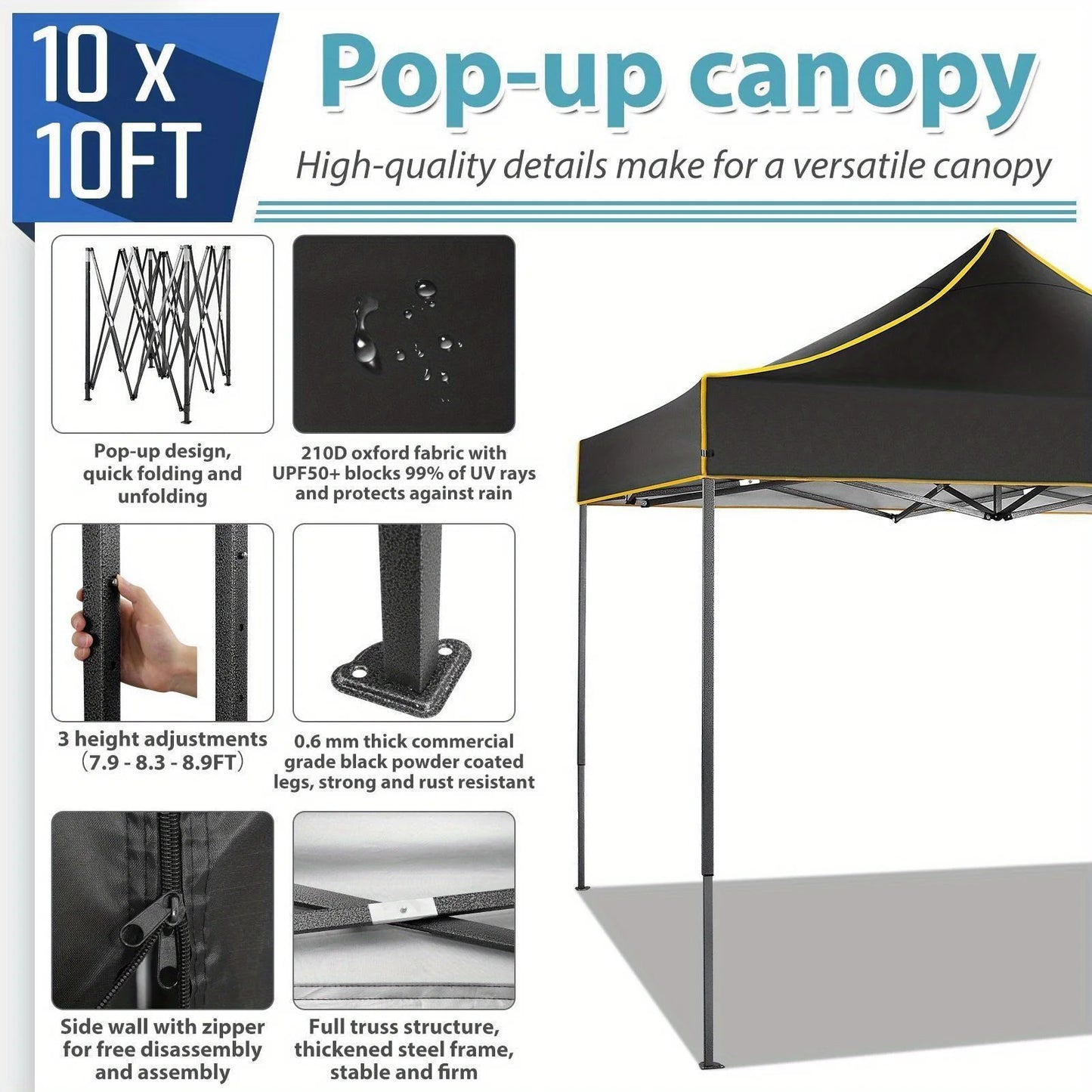 Tooluck Commercial Pop Up Canopy With Integrated Protective Sidewalls