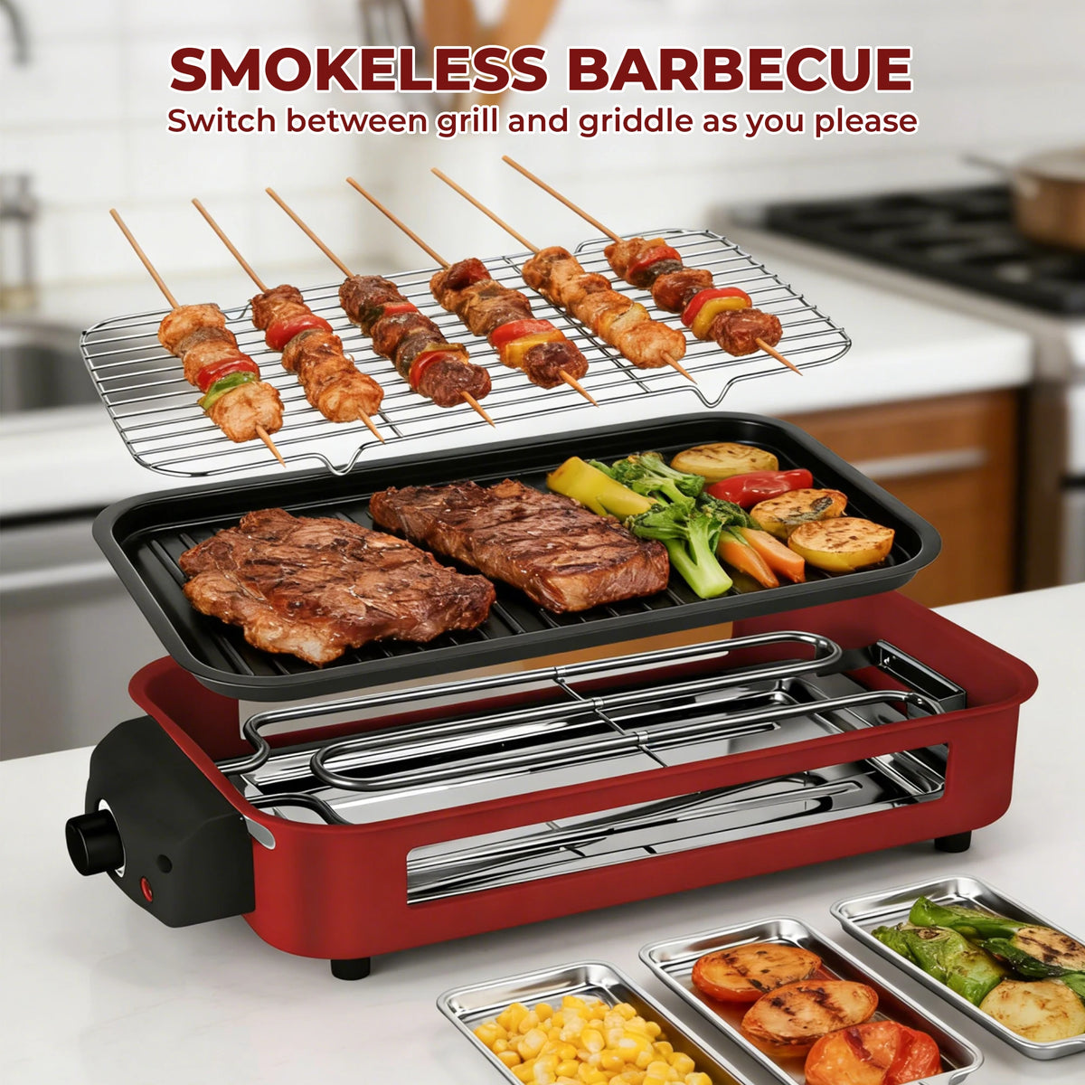 Sumetas Smokeless Electric Grill With Removable Griddle Rack And Tray