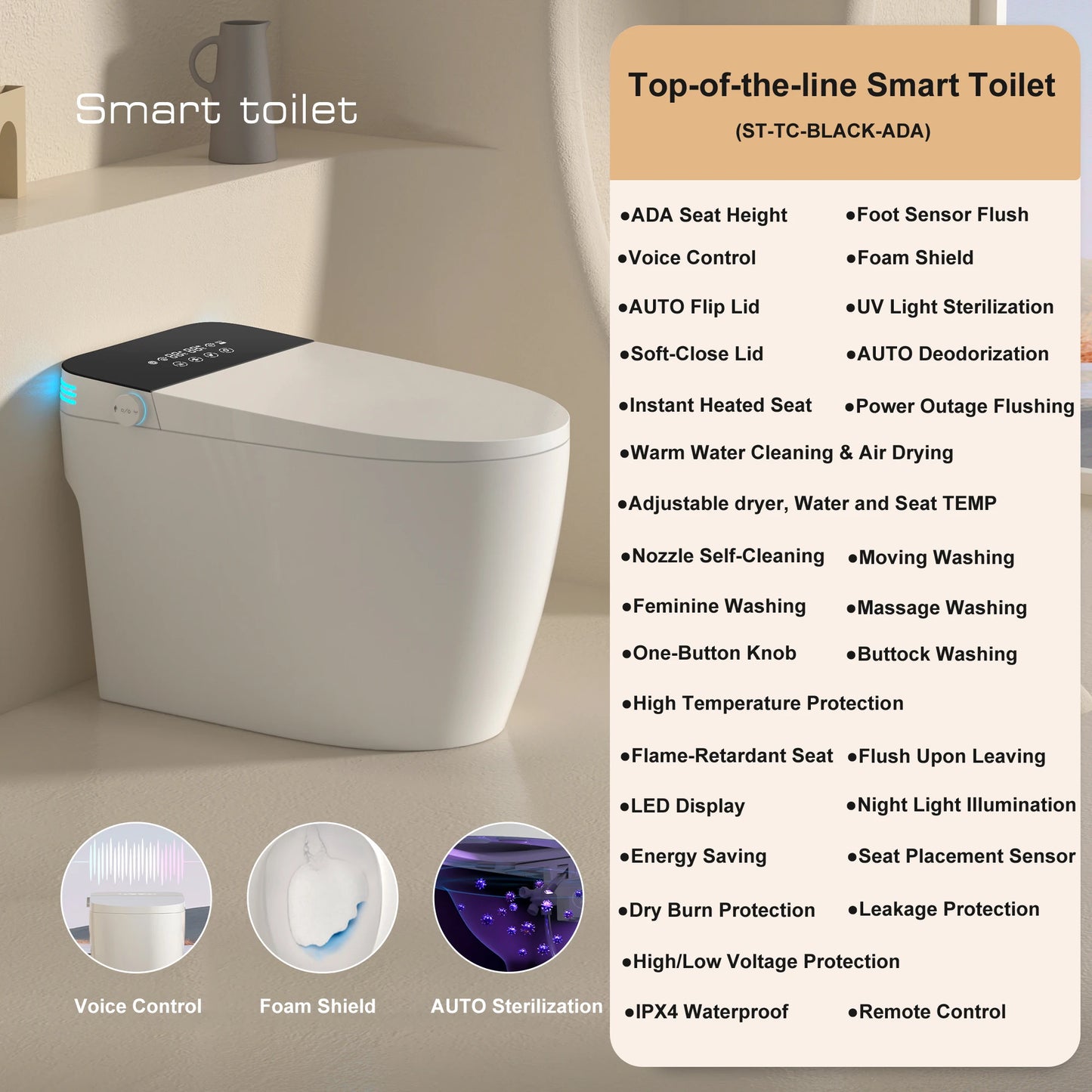 Smart Toilet With Built In Bidet Auto Open Close Dual Flush Heated Bidet Seat