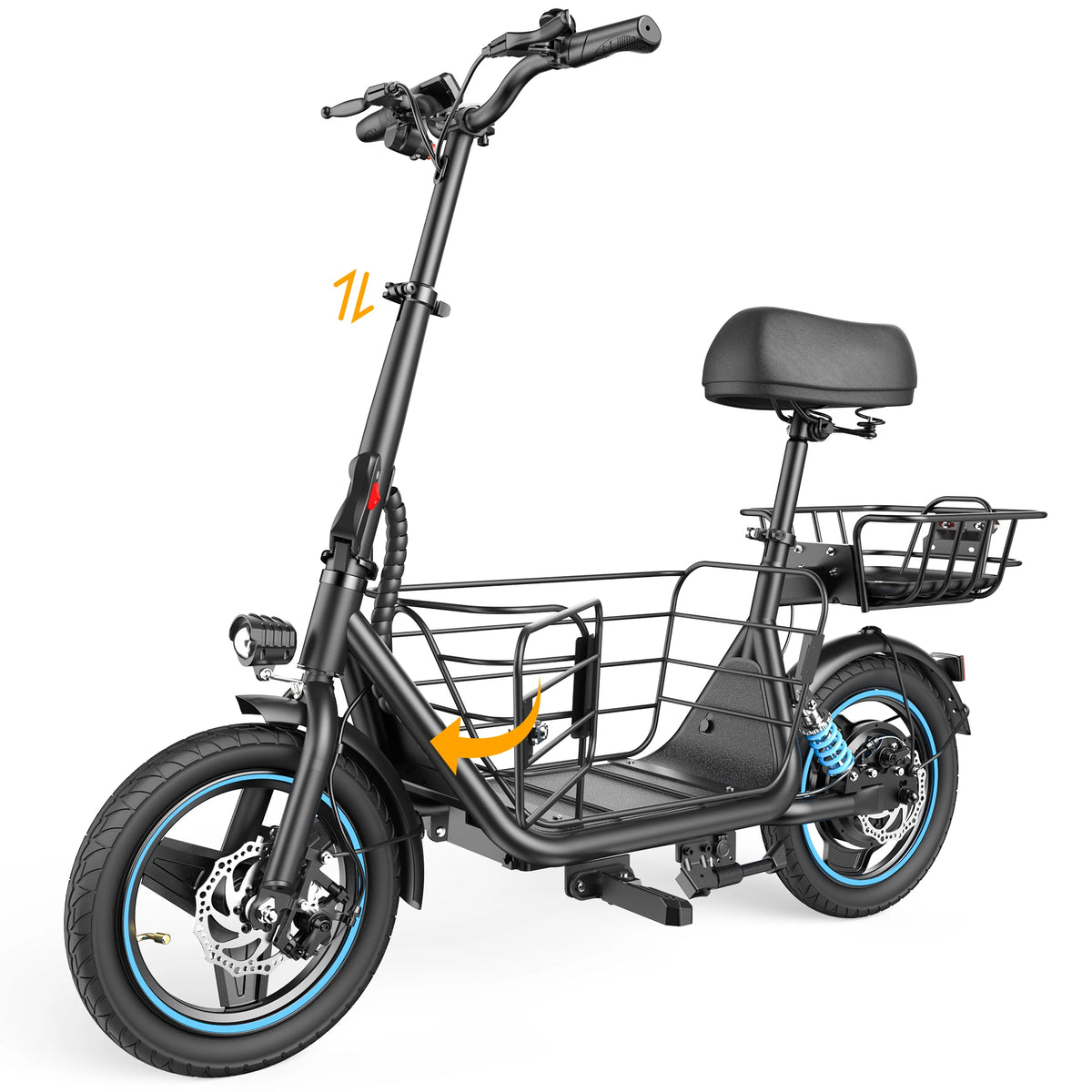 GYROSHOES Adult Electric Scooter with Seat, Basket and Dual Suspension