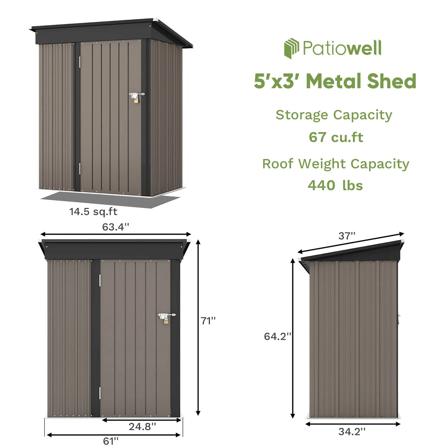 Victone Outdoor Storage Shed Metal Tool Shed With Sloping Roof Lockable Door