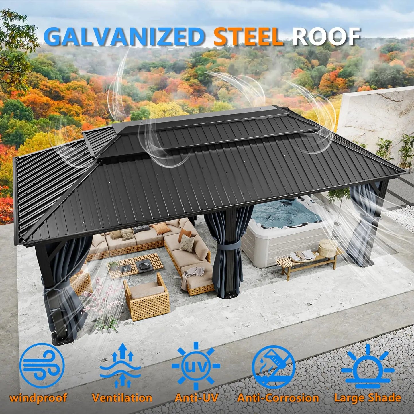 Tooluck Reinforced Aluminum Hardtop Gazebo With Galvanized Steel Roof