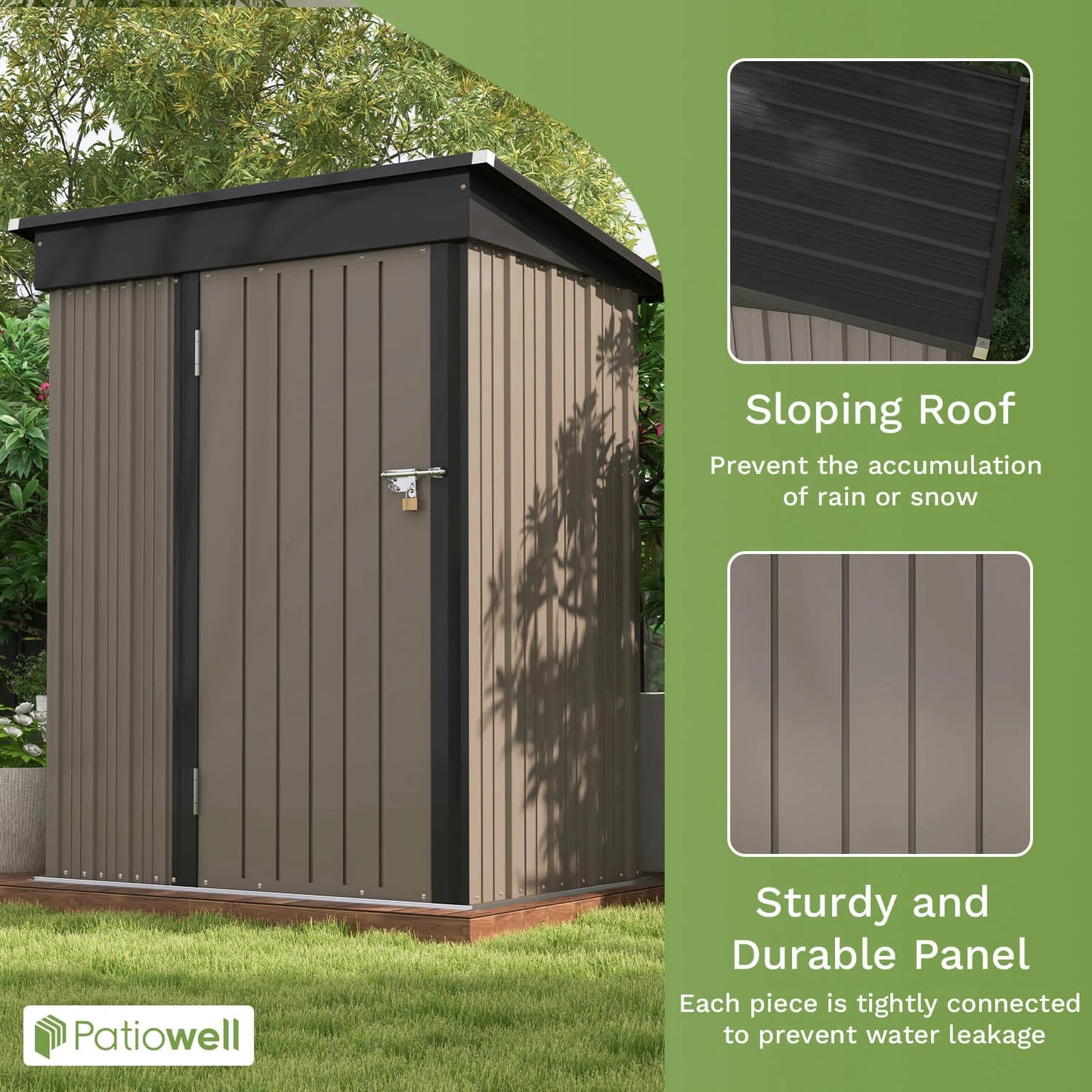 Victone Outdoor Storage Shed Metal Tool Shed With Sloping Roof Lockable Door