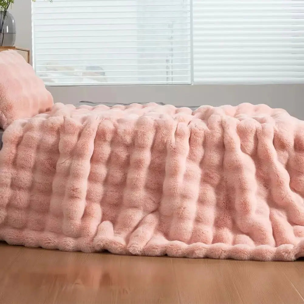 ROSEKIND Soft Cozy Faux Fur Rabbit Blanket Bed And Sofa