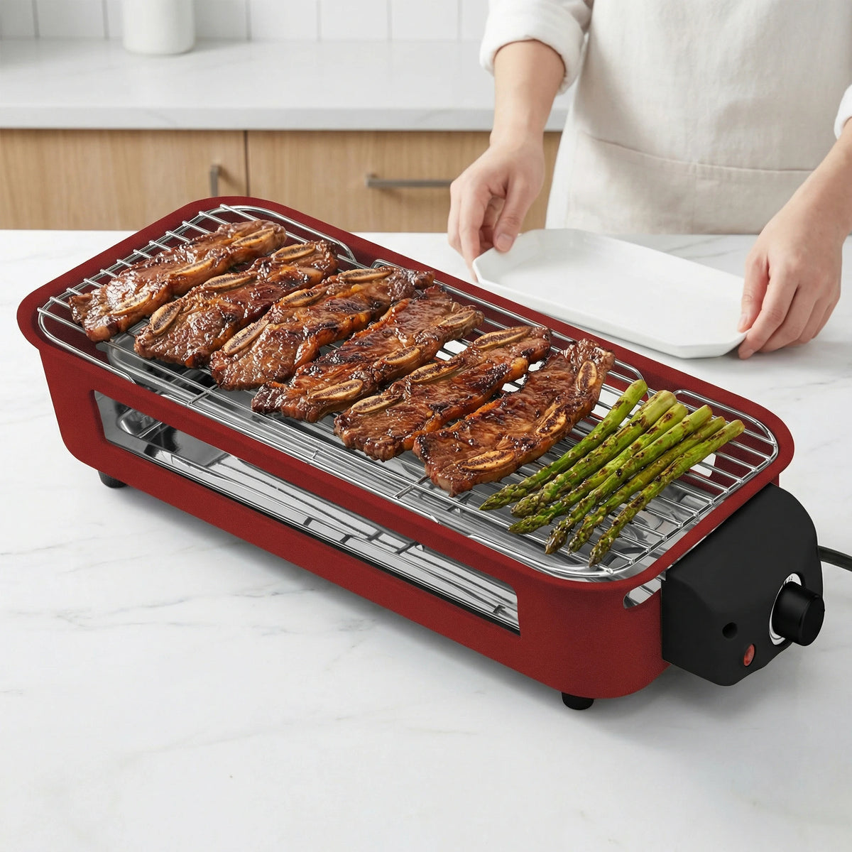 Sumetas Smokeless Electric Grill With Removable Griddle Rack And Tray