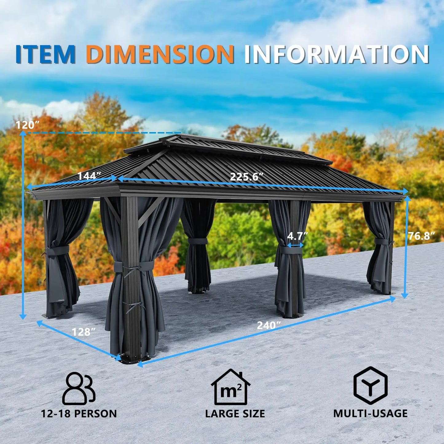 Tooluck Reinforced Aluminum Hardtop Gazebo With Galvanized Steel Roof