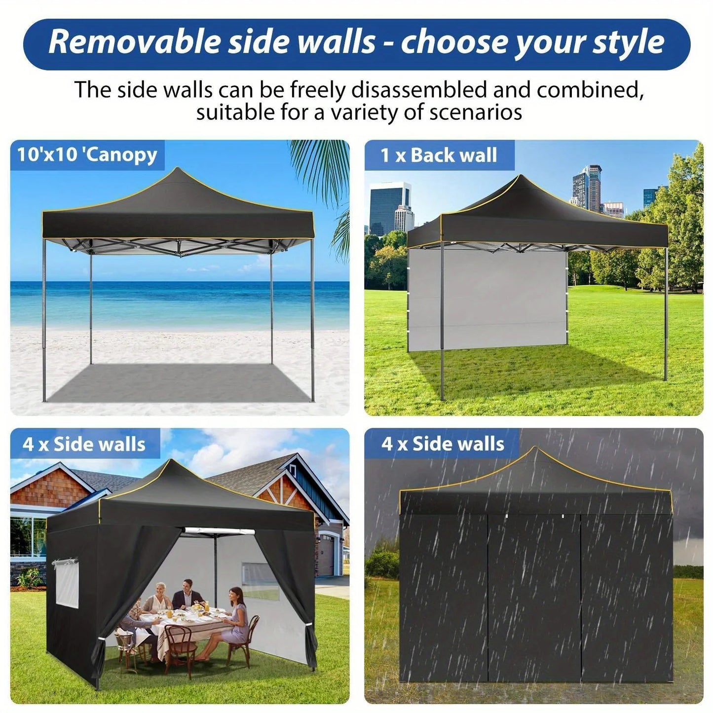 Tooluck Commercial Pop Up Canopy With Integrated Protective Sidewalls