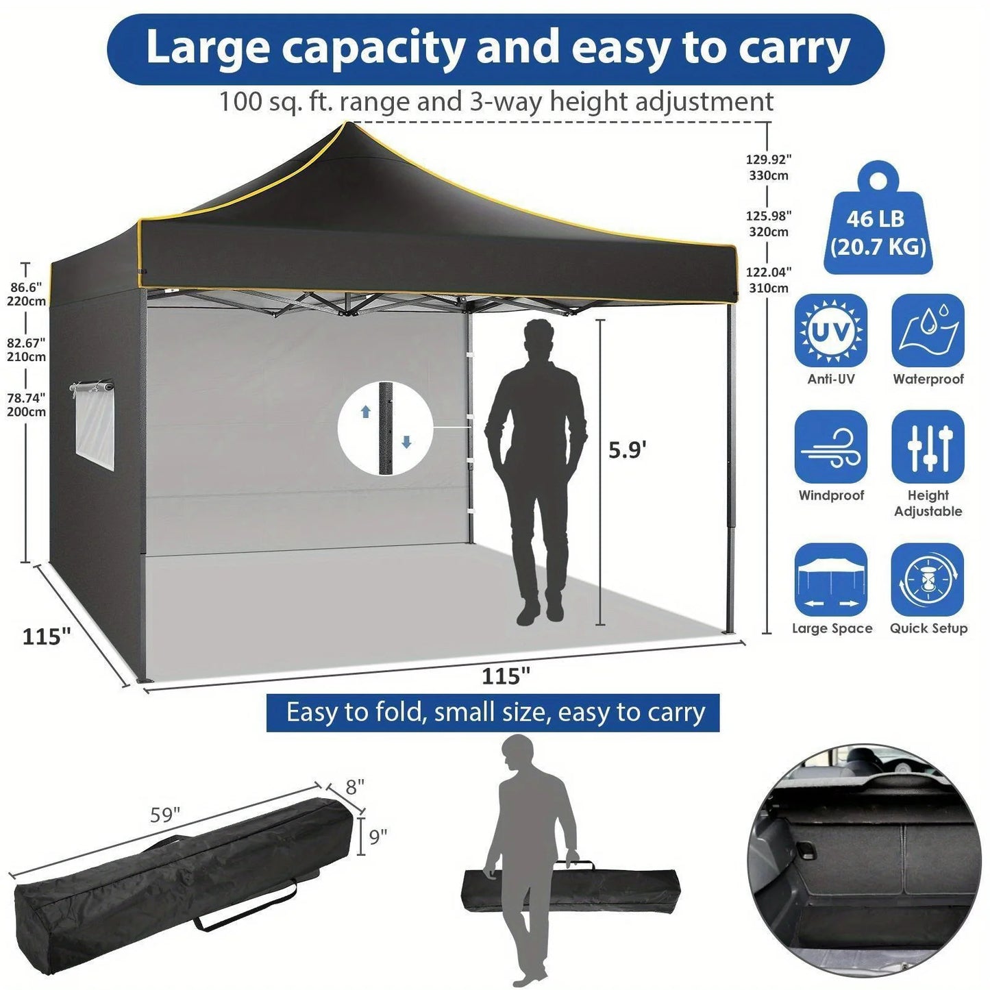 Tooluck Commercial Pop Up Canopy With Integrated Protective Sidewalls