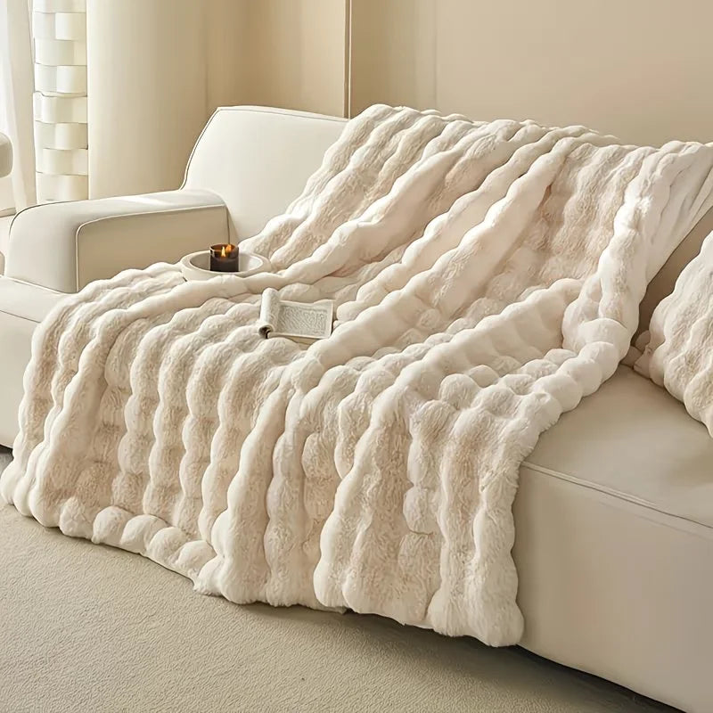 ROSEKIND Soft Cozy Faux Fur Rabbit Blanket Bed And Sofa