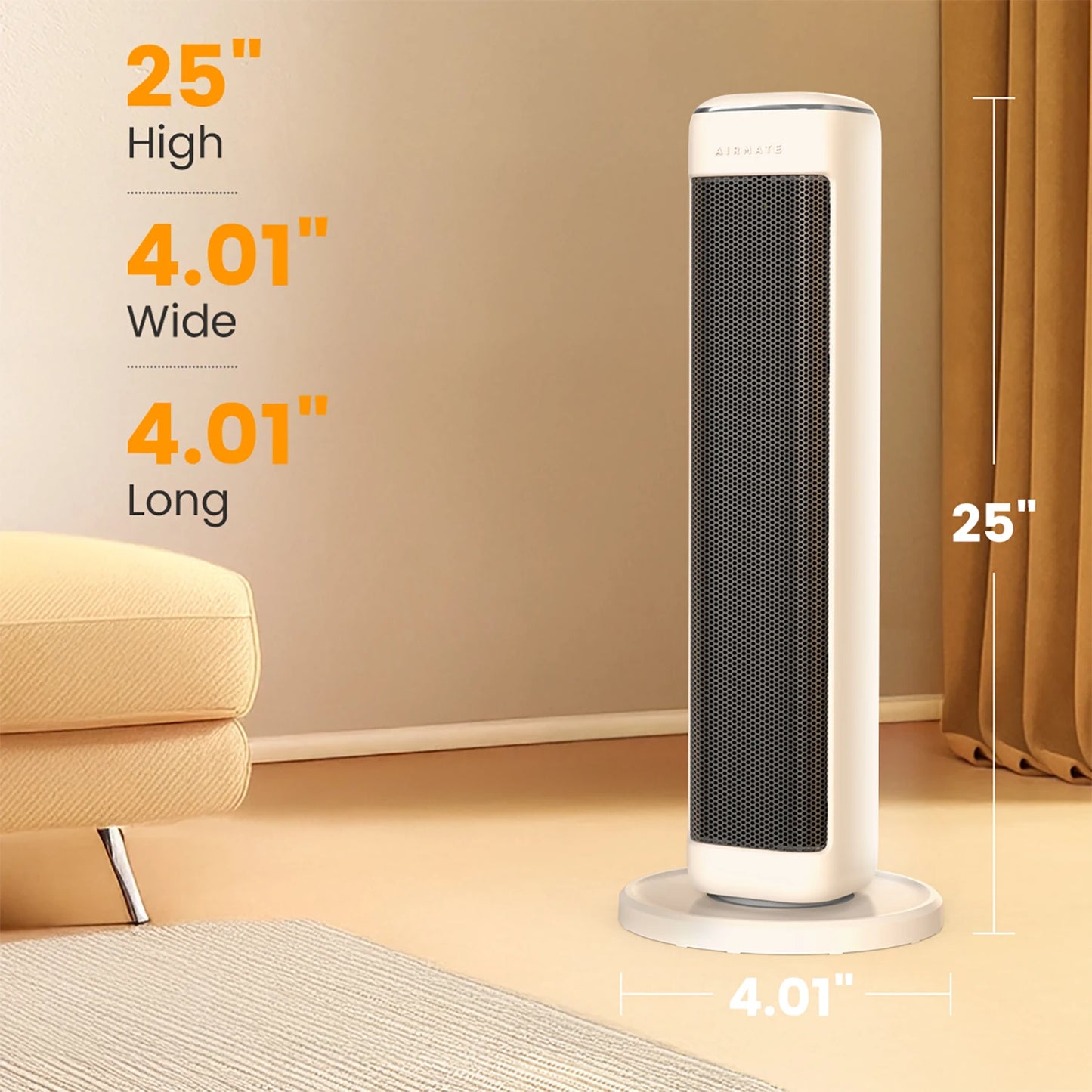 Airmate Ceramic Tower Space Heater With Thermostat Control