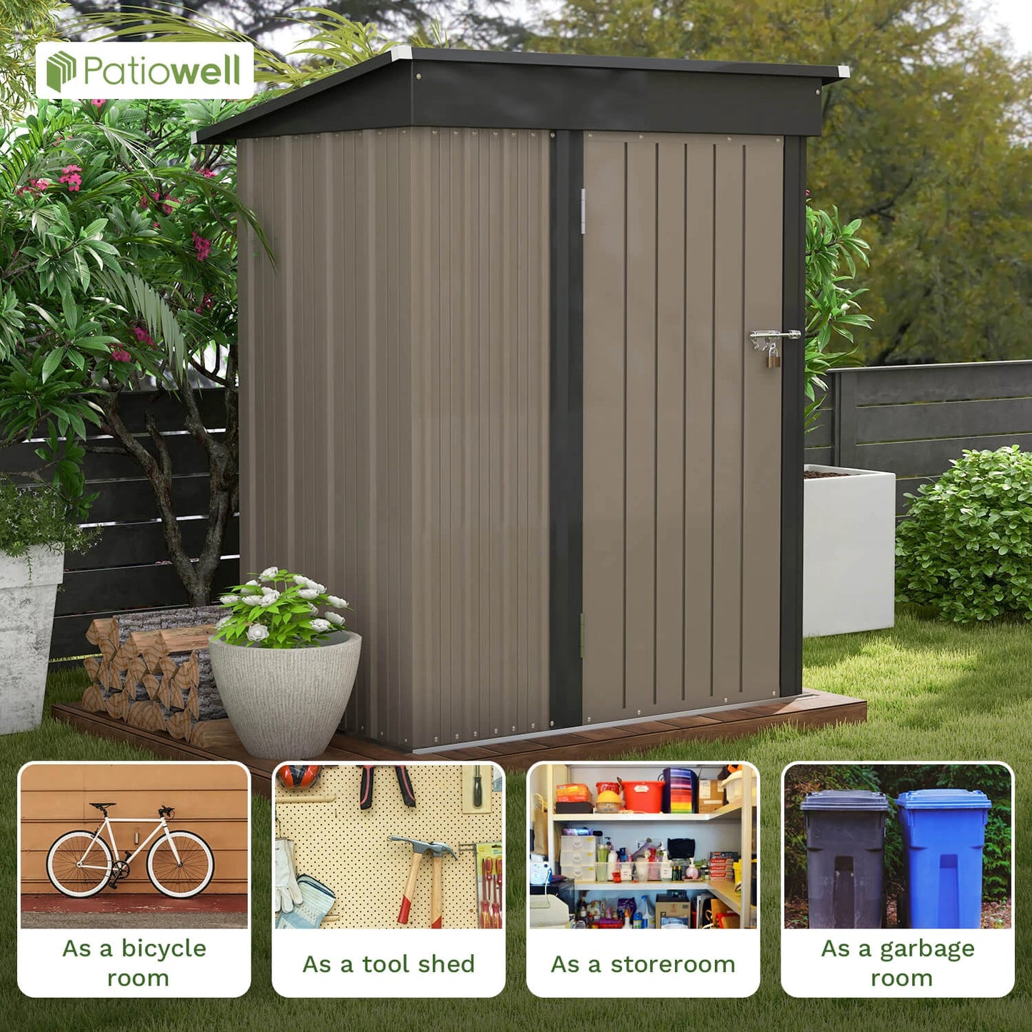 Victone Outdoor Storage Shed Metal Tool Shed With Sloping Roof Lockable Door