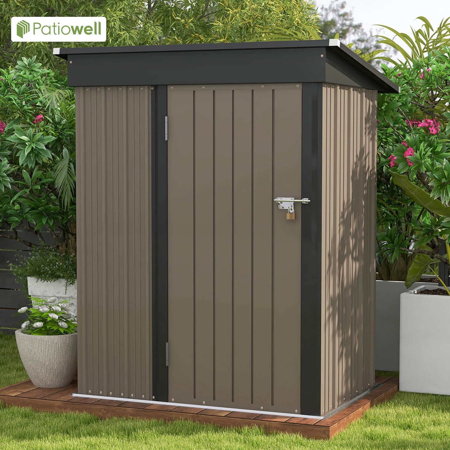 Victone Outdoor Storage Shed Metal Tool Shed With Sloping Roof Lockable Door