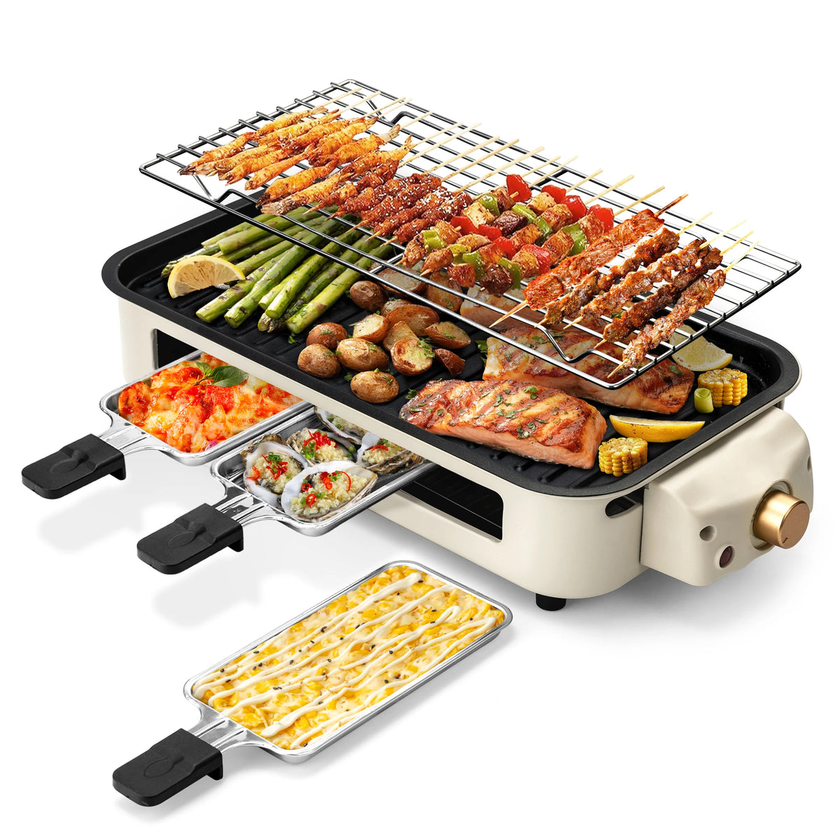 Sumetas Smokeless Electric Grill With Removable Griddle Rack And Tray