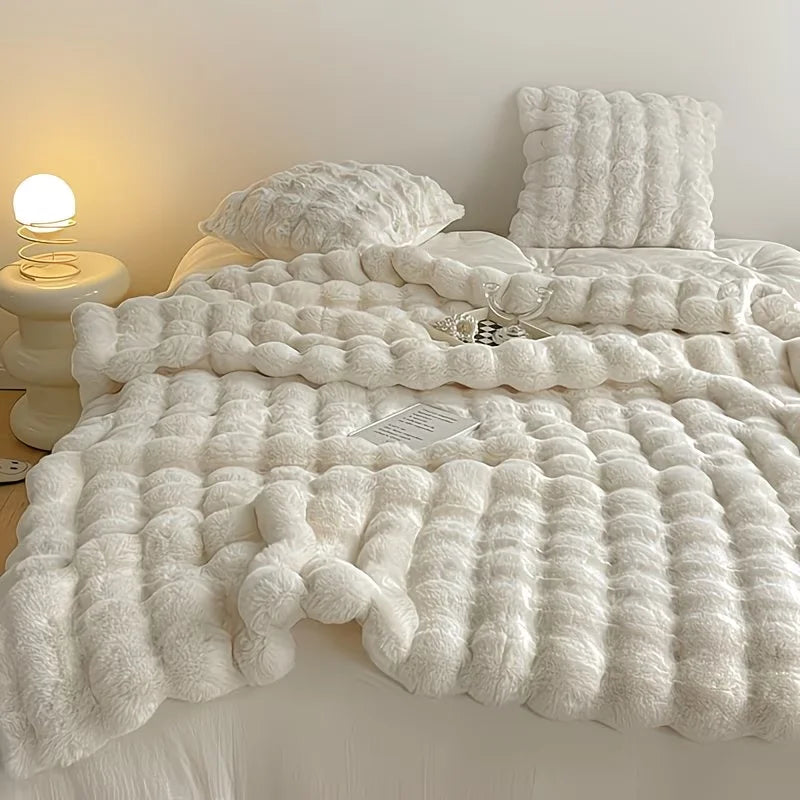 ROSEKIND Soft Cozy Faux Fur Rabbit Blanket Bed And Sofa