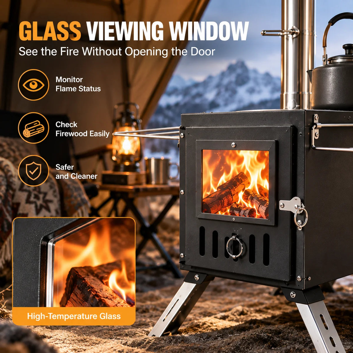 Portable Wood Burning Camping Tent Stove for Heating and Cooking