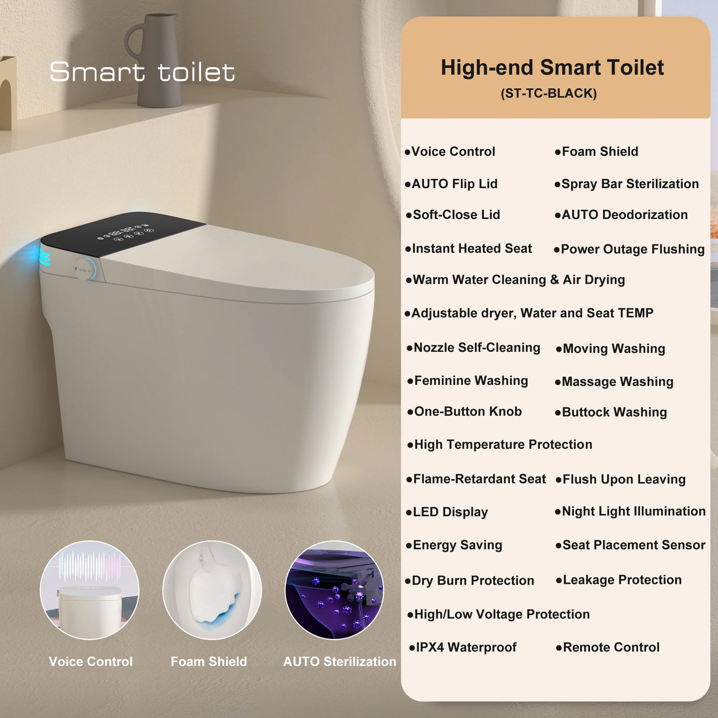 Smart Toilet With Built In Bidet Auto Open Close Dual Flush Heated Bidet Seat